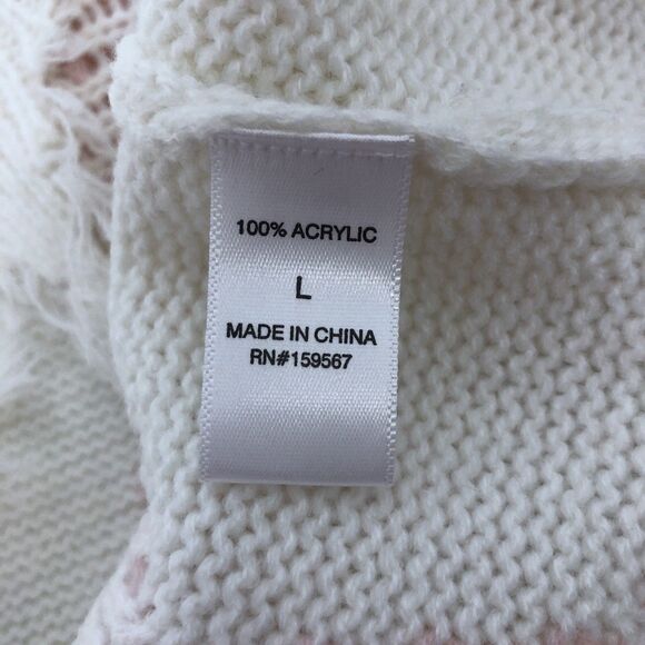 Sweet & Sinful Womens Large Cream Frayed Design Pink Stars Sweater L - Picture 16 of 16